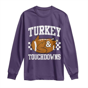 Funny Turkey And Touchdowns Long Sleeve Shirt Thanksgiving American Football TS11 Purple Print Your Wear