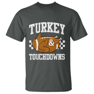 Funny Turkey And Touchdowns T Shirt Thanksgiving American Football TS11 Dark Heather Print Your Wear