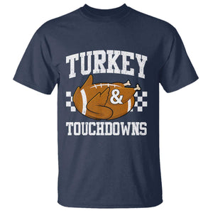 Funny Turkey And Touchdowns T Shirt Thanksgiving American Football TS11 Navy Print Your Wear