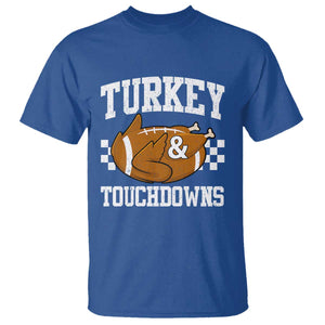 Funny Turkey And Touchdowns T Shirt Thanksgiving American Football TS11 Royal Blue Print Your Wear