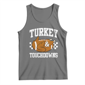 Funny Turkey And Touchdowns Tank Top Thanksgiving American Football TS11 Black Heather Print Your Wear