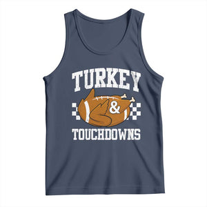 Funny Turkey And Touchdowns Tank Top Thanksgiving American Football TS11 Navy Print Your Wear