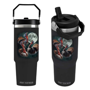 Funny Three Turkey Moon Flip Straw Tumbler Weird Cursed Thanksgiving Meme TS11 One Size: 30 oz Black Print Your Wear