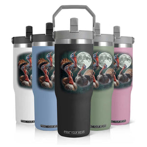 Funny Three Turkey Moon Flip Straw Tumbler Weird Cursed Thanksgiving Meme TS11 Print Your Wear