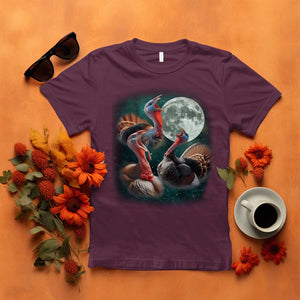 Funny Three Turkey Moon T Shirt Weird Cursed Thanksgiving Meme TS11 Maroon Print Your Wear