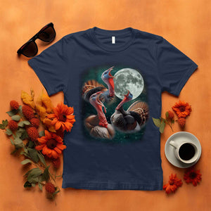 Funny Three Turkey Moon T Shirt Weird Cursed Thanksgiving Meme TS11 Navy Print Your Wear