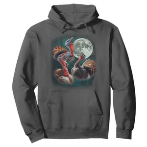 Funny Three Turkey Moon Hoodie Weird Cursed Thanksgiving Meme TS11 Dark Heather Print Your Wear