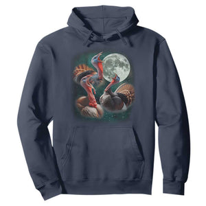 Funny Three Turkey Moon Hoodie Weird Cursed Thanksgiving Meme TS11 Navy Print Your Wear