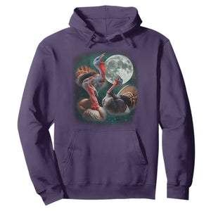 Funny Three Turkey Moon Hoodie Weird Cursed Thanksgiving Meme TS11 Purple Print Your Wear
