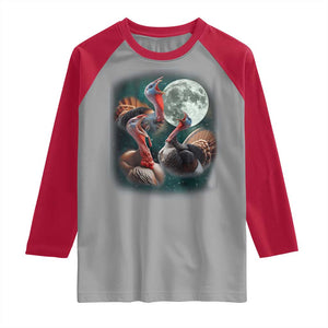 Funny Three Turkey Moon Raglan Shirt Weird Cursed Thanksgiving Meme TS11 Sport Gray Red Print Your Wear