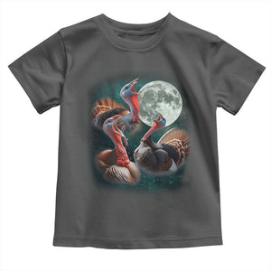 Funny Three Turkey Moon Toddler T Shirt Weird Cursed Thanksgiving Meme TS11 Dark Heather Print Your Wear