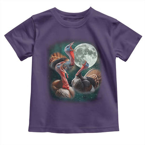 Funny Three Turkey Moon Toddler T Shirt Weird Cursed Thanksgiving Meme TS11 Purple Print Your Wear
