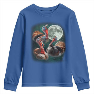 Funny Three Turkey Moon Youth Sweatshirt Weird Cursed Thanksgiving Meme TS11 Royal Blue Print Your Wear