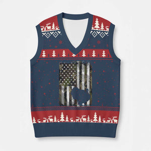 Turkey Hunting Camo US American Flag Thanksgiving V-Neck Knit Sweater Vest TS11 Navy Red Print Your Wear