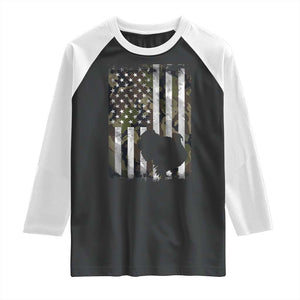 Turkey Hunting Camo US American Flag Thanksgiving Raglan Shirt TS11 Black White Print Your Wear