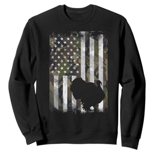 Turkey Hunting Camo US American Flag Thanksgiving Sweatshirt TS11 Black Print Your Wear