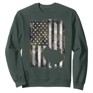 Turkey Hunting Camo US American Flag Thanksgiving Sweatshirt TS11 Dark Forest Green Print Your Wear