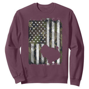 Turkey Hunting Camo US American Flag Thanksgiving Sweatshirt TS11 Maroon Print Your Wear