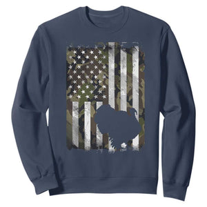 Turkey Hunting Camo US American Flag Thanksgiving Sweatshirt TS11 Navy Print Your Wear