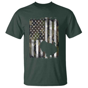 Turkey Hunting Camo US American Flag Thanksgiving T Shirt TS11 Dark Forest Green Print Your Wear