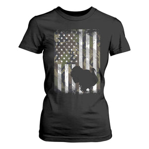 Turkey Hunting Camo US American Flag Thanksgiving T Shirt For Women TS11 Black Print Your Wear