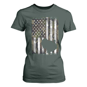 Turkey Hunting Camo US American Flag Thanksgiving T Shirt For Women TS11 Dark Forest Green Print Your Wear