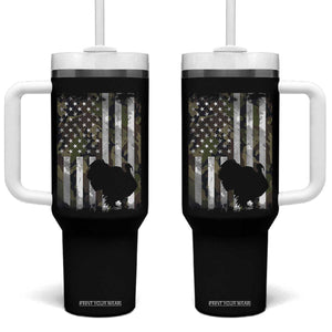 Turkey Hunting Camo US American Flag Thanksgiving Tumbler With Handle TS11 One Size: 40 oz Black Print Your Wear