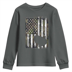 Turkey Hunting Camo US American Flag Thanksgiving Youth Sweatshirt TS11 Dark Heather Print Your Wear