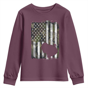 Turkey Hunting Camo US American Flag Thanksgiving Youth Sweatshirt TS11 Maroon Print Your Wear