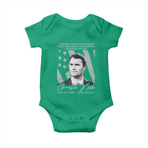 Charlie Kirk Baby Onesie The Greatness Of Our Nation Lies In The Power And Potential Of Its Individuals TS11 Irish Green Print Your Wear