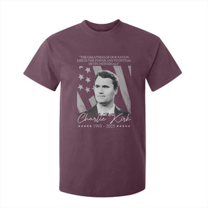 Charlie Kirk T Shirt For Kid The Greatness Of Our Nation Lies In The Power And Potential Of Its Individuals TS11 Maroon Print Your Wear