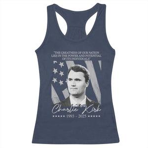 Charlie Kirk Racerback Tank Top The Greatness Of Our Nation Lies In The Power And Potential Of Its Individuals TS11 Navy Print Your Wear