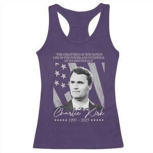 Charlie Kirk Racerback Tank Top The Greatness Of Our Nation Lies In The Power And Potential Of Its Individuals TS11 Purple Print Your Wear