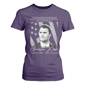 Charlie Kirk T Shirt For Women The Greatness Of Our Nation Lies In The Power And Potential Of Its Individuals TS11 Purple Print Your Wear