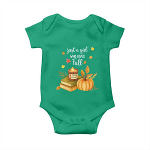 Just A Girl Who Loves Fall Baby Onesie Cozy Autumn Season TS11 Irish Green Print Your Wear