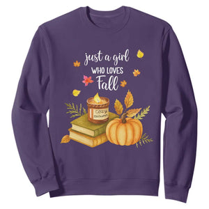 Just A Girl Who Loves Fall Sweatshirt Cozy Autumn Season TS11 Purple Print Your Wear