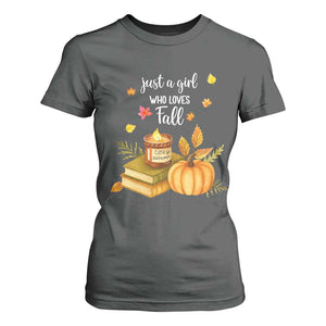 Just A Girl Who Loves Fall T Shirt For Women Cozy Autumn Season TS11 Dark Heather Print Your Wear