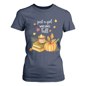 Just A Girl Who Loves Fall T Shirt For Women Cozy Autumn Season TS11 Navy Print Your Wear