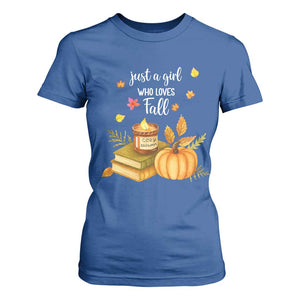 Just A Girl Who Loves Fall T Shirt For Women Cozy Autumn Season TS11 Royal Blue Print Your Wear