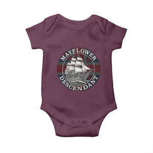 Mayflower Descendant Baby Onesie Pilgrim Fathers Thanksgiving History TS11 Maroon Print Your Wear