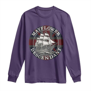 Mayflower Descendant Long Sleeve Shirt Pilgrim Fathers Thanksgiving History TS11 Purple Print Your Wear
