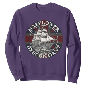 Mayflower Descendant Sweatshirt Pilgrim Fathers Thanksgiving History TS11 Purple Print Your Wear