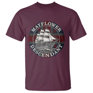 Mayflower Descendant T Shirt Pilgrim Fathers Thanksgiving History TS11 Maroon Print Your Wear
