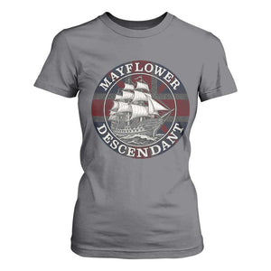 Mayflower Descendant T Shirt For Women Pilgrim Fathers Thanksgiving History TS11 Charcoal Print Your Wear