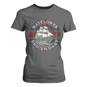 Mayflower Descendant T Shirt For Women Pilgrim Fathers Thanksgiving History TS11 Dark Heather Print Your Wear