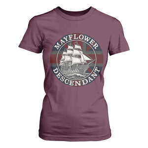 Mayflower Descendant T Shirt For Women Pilgrim Fathers Thanksgiving History TS11 Maroon Print Your Wear