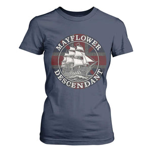 Mayflower Descendant T Shirt For Women Pilgrim Fathers Thanksgiving History TS11 Navy Print Your Wear