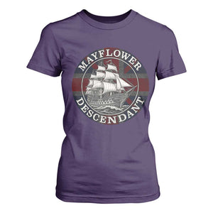 Mayflower Descendant T Shirt For Women Pilgrim Fathers Thanksgiving History TS11 Purple Print Your Wear
