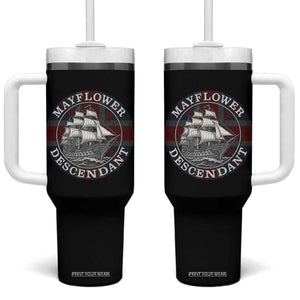 Mayflower Descendant Tumbler With Handle Pilgrim Fathers Thanksgiving History TS11 One Size: 40 oz Black Print Your Wear