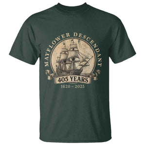 Mayflower Descendant T Shirt 405 Years Pilgrim Fathers Thanksgiving History TS11 Dark Forest Green Print Your Wear